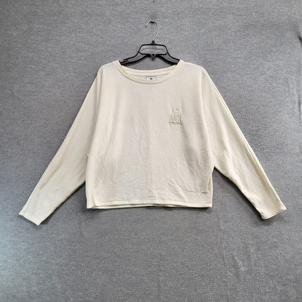 Juicy Couture Women Sweater Medium Cream‎ Y2K Crop Oversized Embroidered